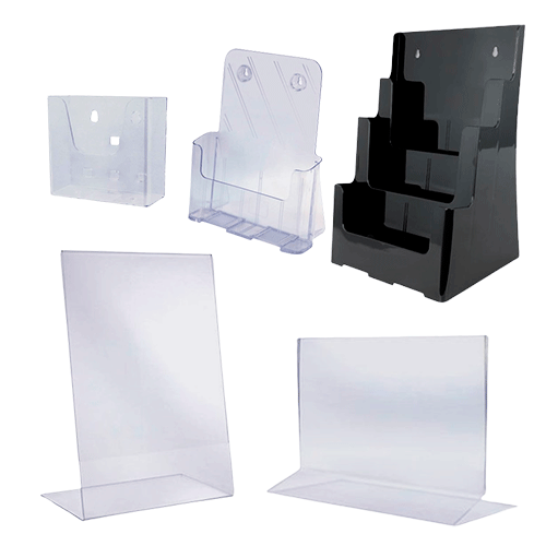 portafolletos, dispensador de folletos, portamenú horizontal, portamenú vertical, material para plvl