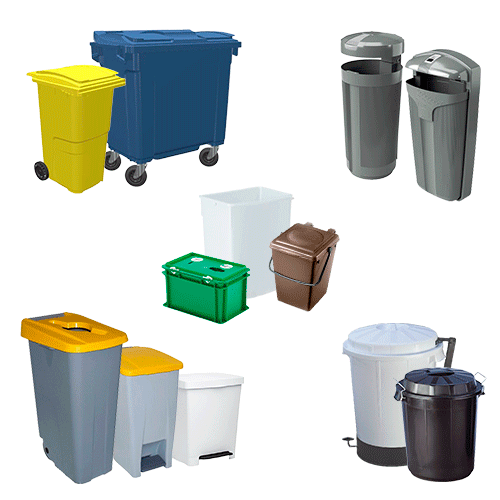 contenedores urbanos, papeleras, cubos basura, reciclaje pilas