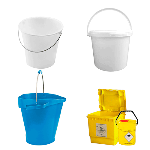 cubos con asa, cubos polipropileno blancos, cubos de seguridad para material médico, cubos alimentarios, cubos de colores